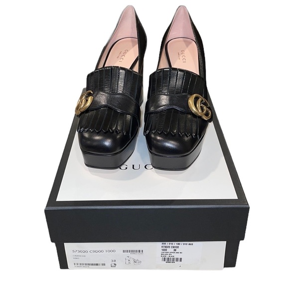 Gucci | Shoes | Gucci Marmount Black Double Gg Fringe Platform Pumps Size  38 Us 8 | Poshmark